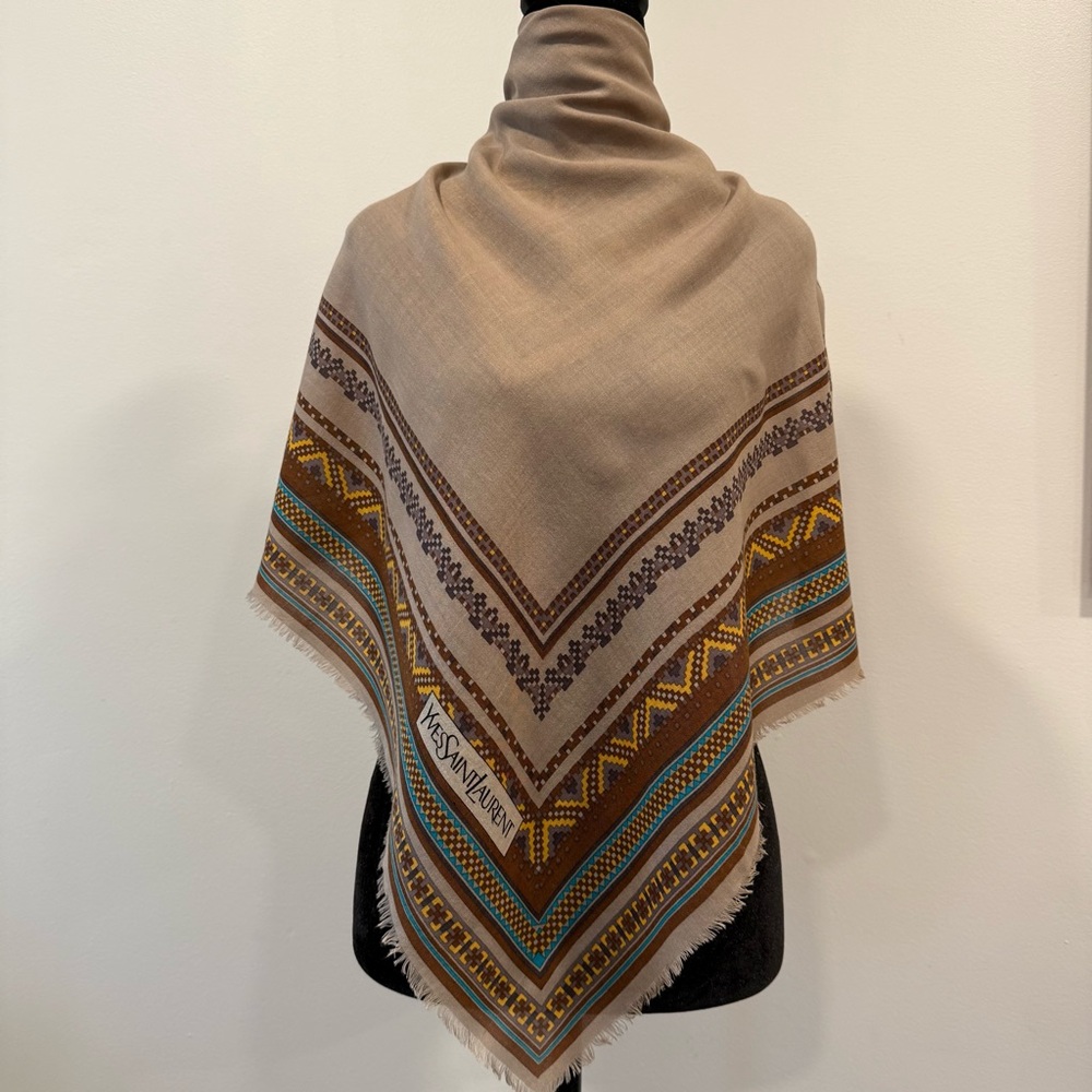 Yves Saint Laurent Silk Scarf Beige Brown - Picture 2 of 8